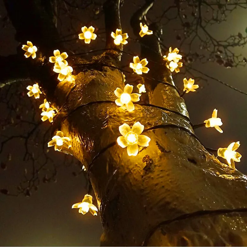 New Year LED Solar Sakura String Lights LEDs Fairy Holiday Party Decors Lamp Garden Waterproof Landscape Decoration String.