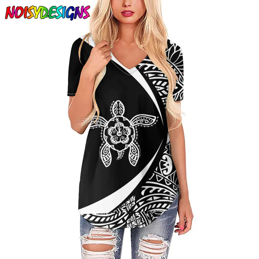 

NOISYDESIGNS Polinesian Turtle Design T-Shirt Black Women Casual Short Sleeve Shirt Women Tshirt Pullvoer Summer Camisas Mujer