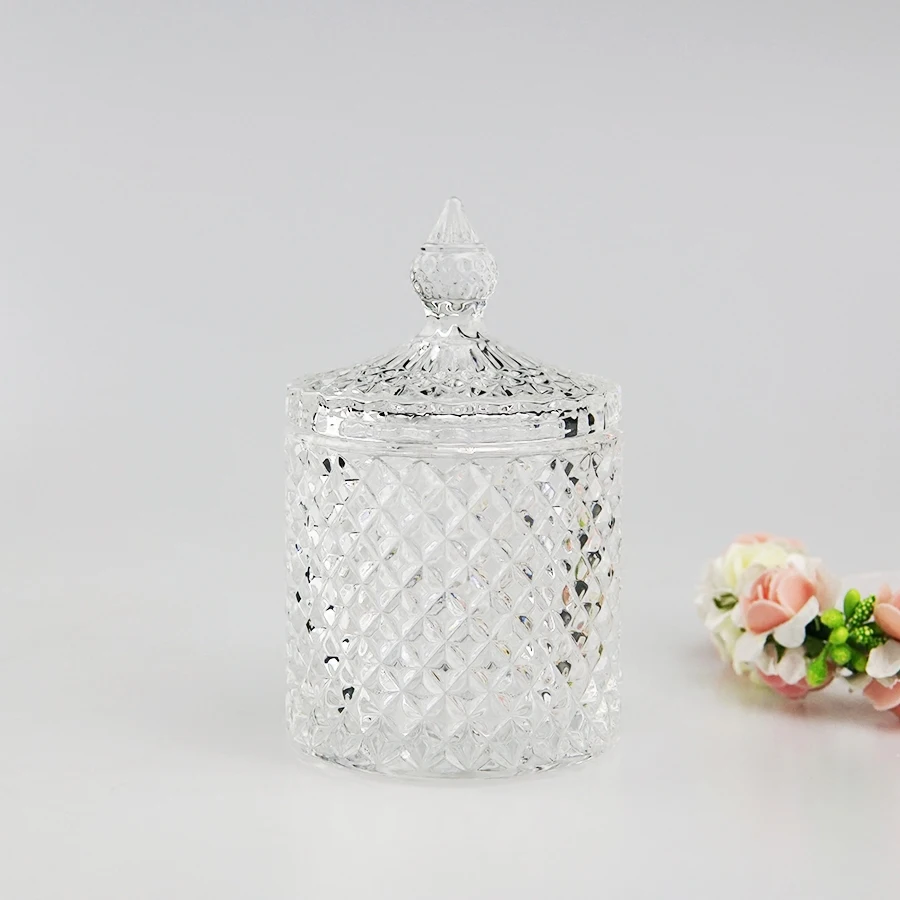 Crystal Glass Jar Candle Bottle Cosmetic Jewelry Storage Box Candy Jar Glass Container Transparent Crafts Home Decoration Modern