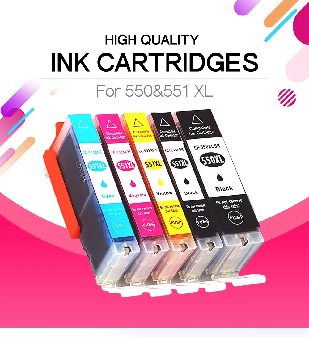 

5PK Compatible ink Cartridge For PGI-550 CLI-551 PGI550 CLI551 for PIXMA IP7250 MG5450 MX925 MG5550 MG6450 MG5650 MG6650 MX725