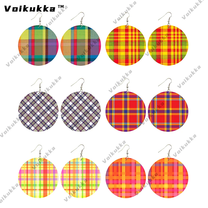 

Voikukka, смешанные ювелирные изделия, 6 пар, распродажа, шотландская клетка, шаблон, Деревянные Круглые Подвесные серьги для женщин, аксессуары