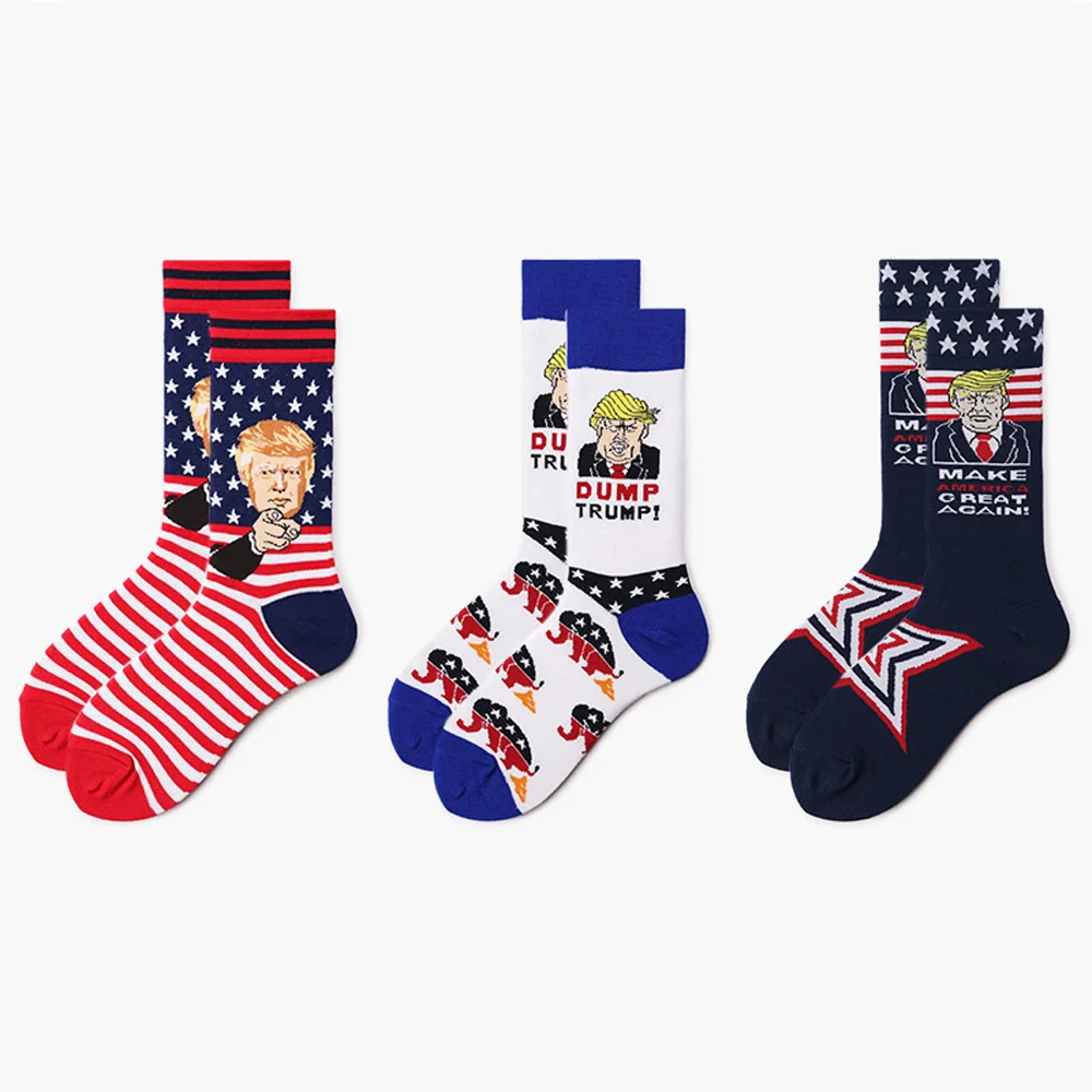 Women Socks Creative President Donald Trump Make America Great Again National Flag Star Stripes Socks Men Funny Happy Cotton Sox