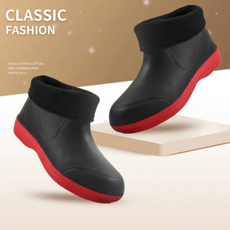 Women Casual Shoes Kitchen Breathable Flat Work Shoes Non-slip Waterproof Chef Shoes Warm Fur Snow Boots Work Shoes Rain Boots
