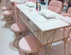 Conjunto nórdico de duas camadas para arte em unhas, mesa e cadeira, conjunto de combinação de mármore