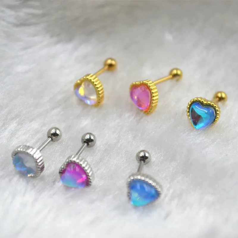 20pcs Thin Bar 20G Body jewelry- New Colorful Heart Ear Stud Earring Tragus/Helix Bar/Stud Diath Body Piercing Jewelry