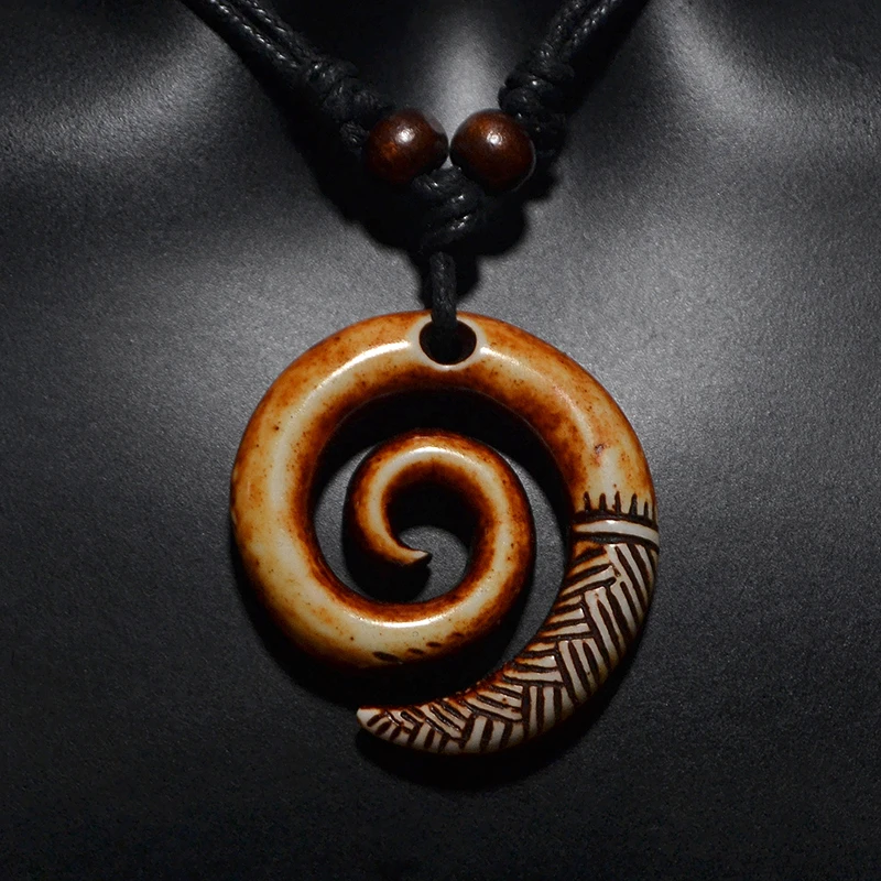 FX016 New Zealand necklace Maori pendant Spiral Koru Choker Retro Jewelry Tribal style Imitation Yak Bone necklace Amulet Gift