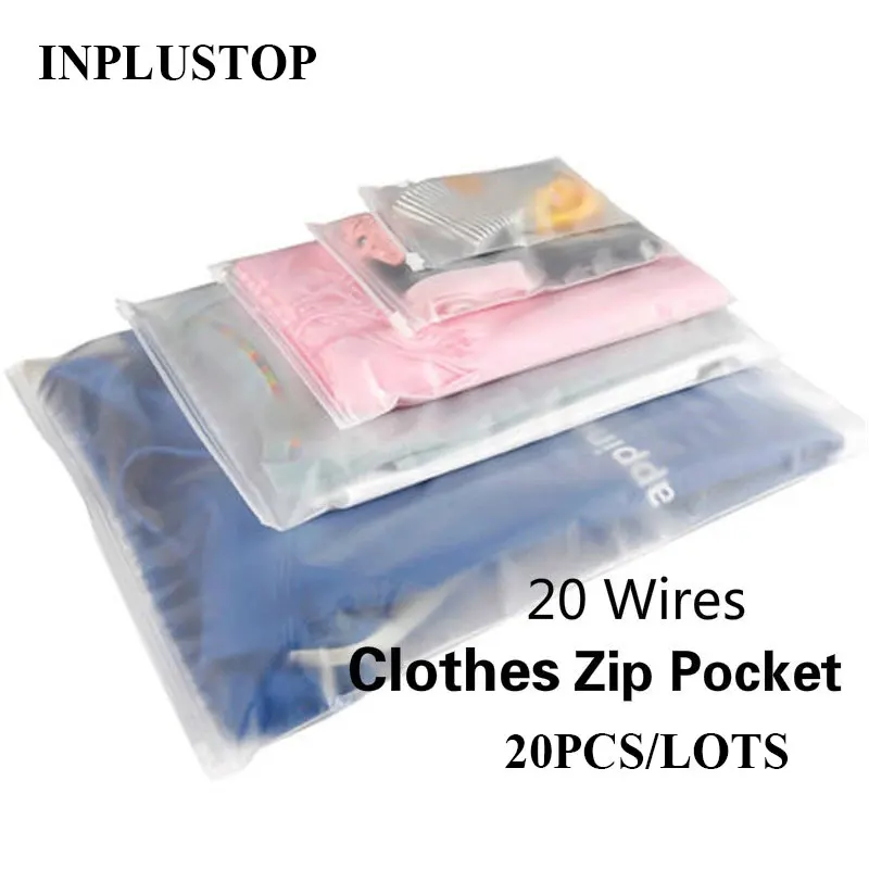 

INPLUSTOP 20pcs/lot Frosted Thick Storage Bag PE Plastic Zipper Poly Bags Waterproof Storage Packaging Cosmetic Clothes Shoe Bag