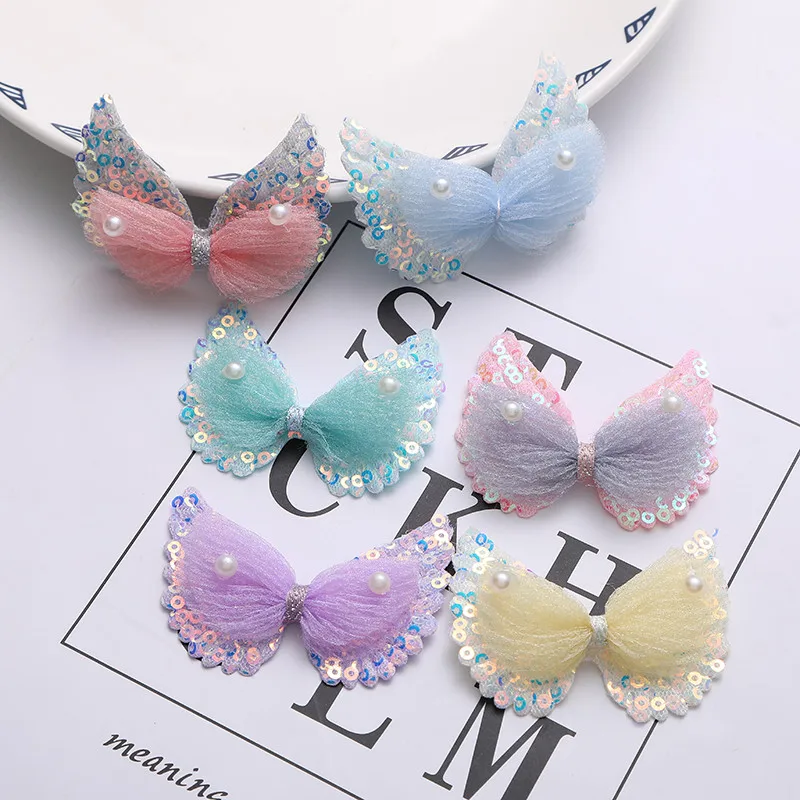 10pcs/lot 4.5*6cm Angel wing bowknot Appliques for Children Headwear Hair clip Accessories and Garment Accessories