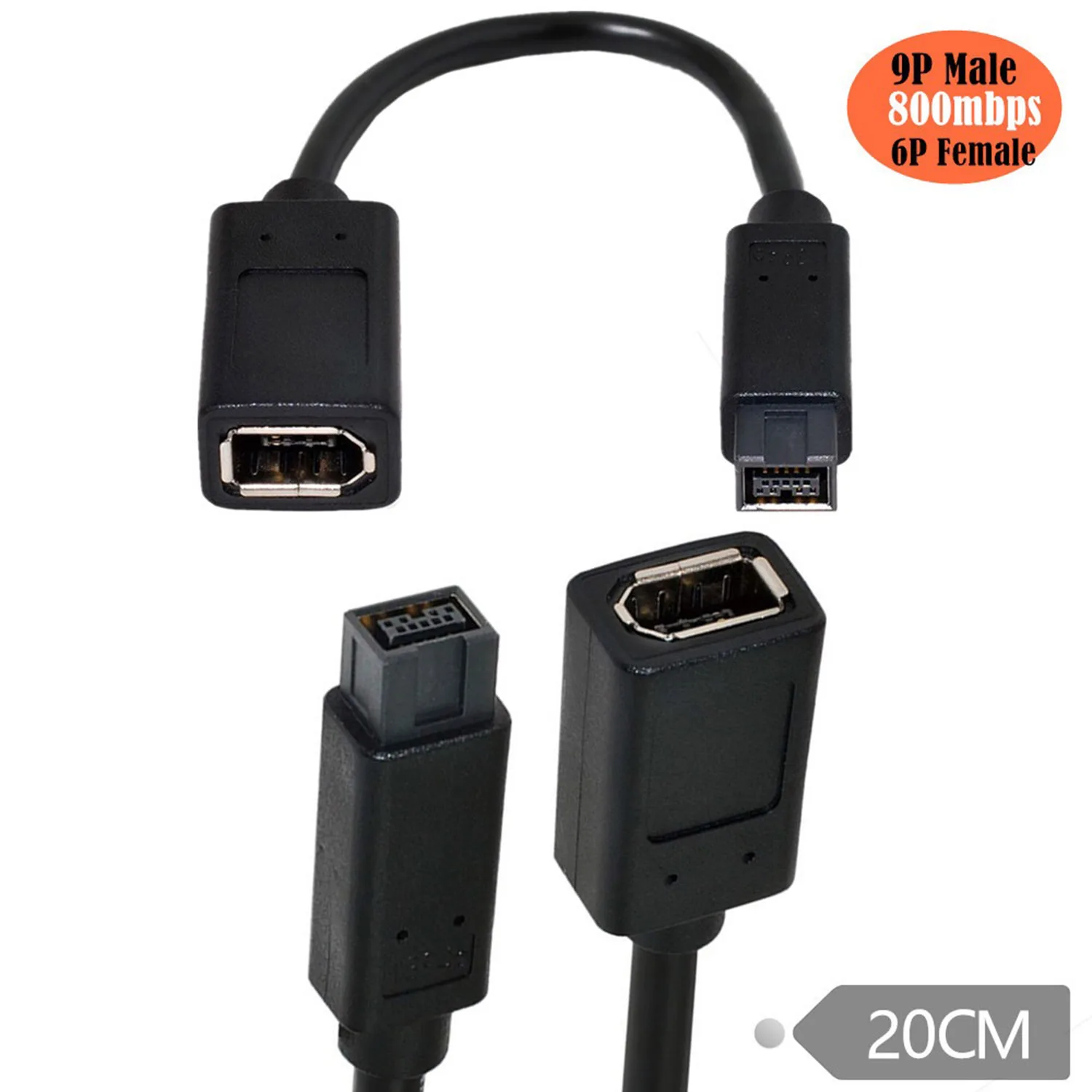 1pcs IEEE Cable 1394 6 Pin Female to 1394b 9 Pin Male Firewire 400 to 800 Adapter Cord 20cm