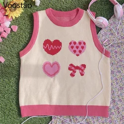 Japanese Cute Lolita Heart Shaped Jacquard Knitted Pullovers Spring Autumn Women Loose JK Sweater Vest Girly Sweet Waistcoat