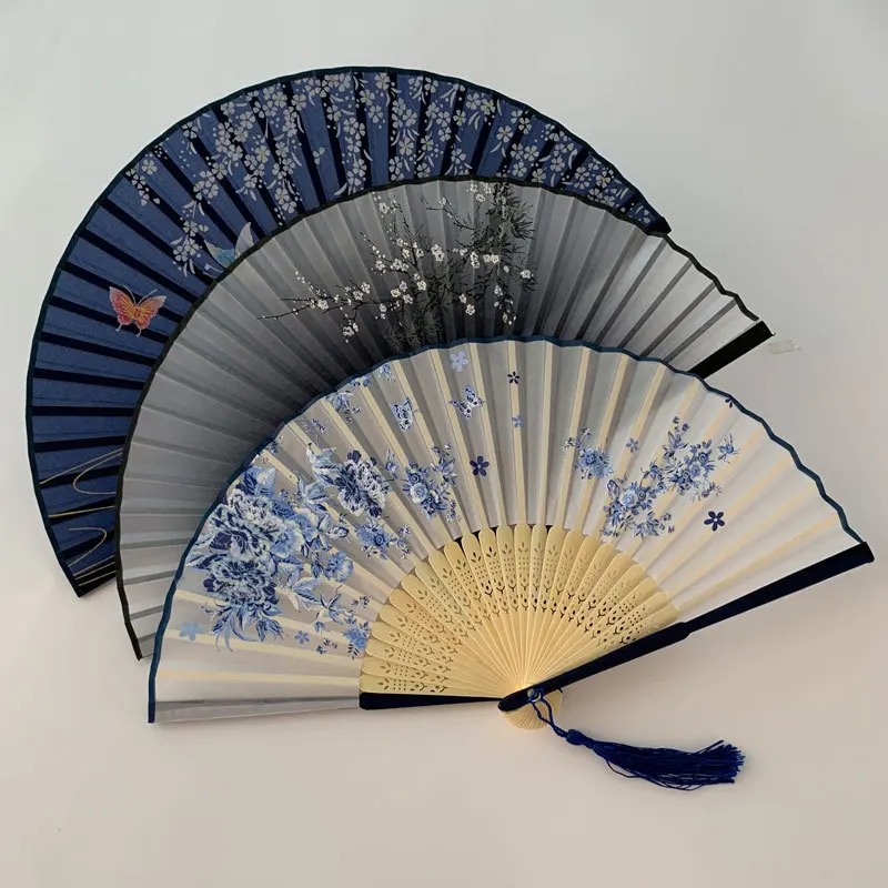 Silk Fan Chinese Japanese Style Folding Fan Home Decoration Ornaments Pattern Art Craft Gift Wedding Dance Hand Fan