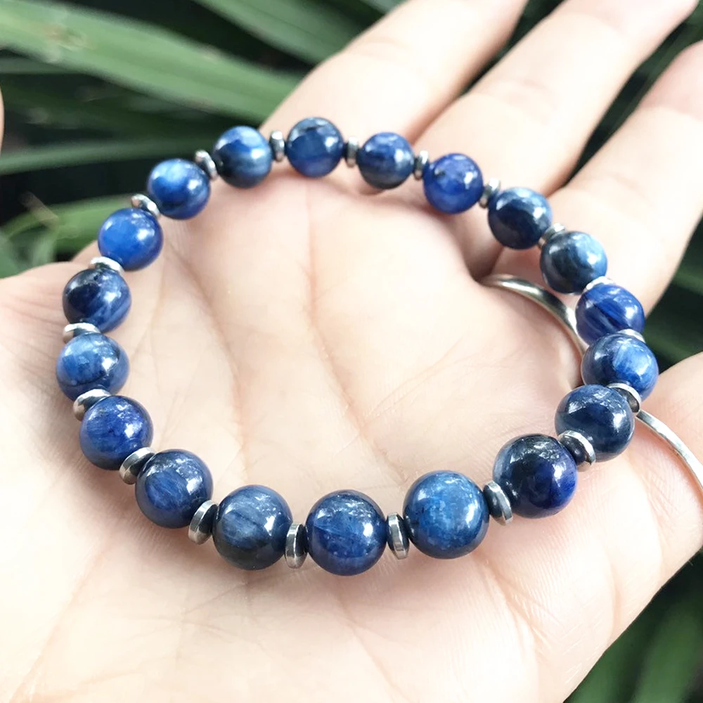 MG0912 8 MM AAA Grade Blue Kyanite Energy Men`s Bracelet Natural Gemstone Spirituality Meditation Jewelry