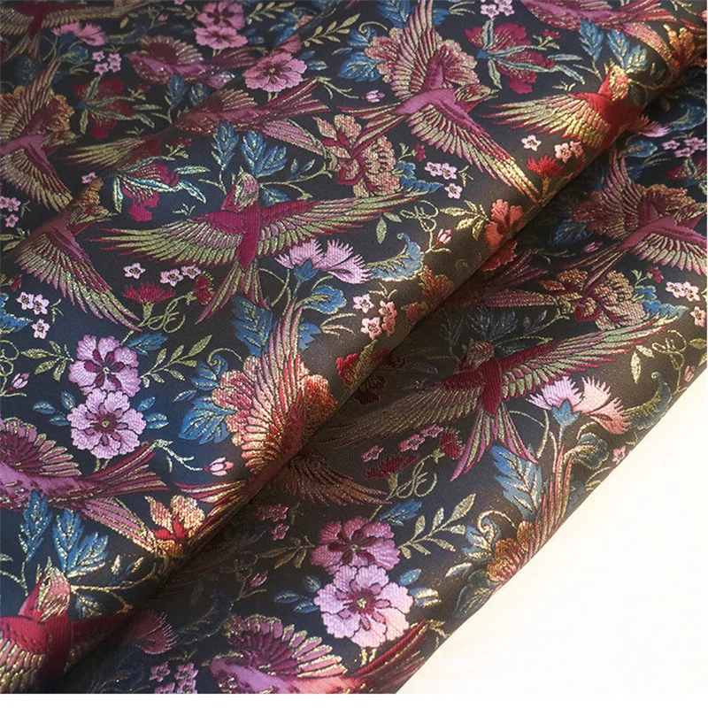 NW234 160cm Width Metallic Birds Flowers Black Jacquard Brocade Fabric Cushion/Pillow Case/Cheongsam/Costume/ Kimono/DIY Fabrics