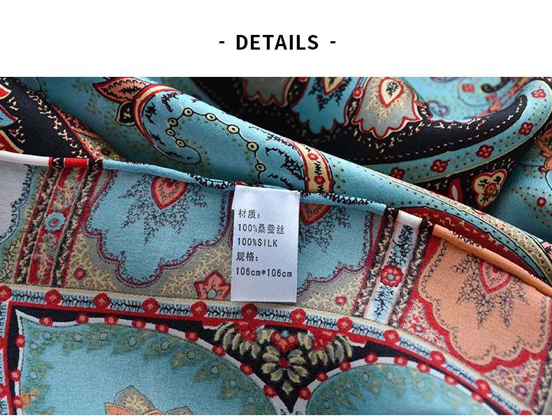 Peacock Blue Natural Satin Silk Scarf 110cm Big Square Bandana Printed 100% Pure Silk Scarves Women Luxury Shawl Gift for Lady