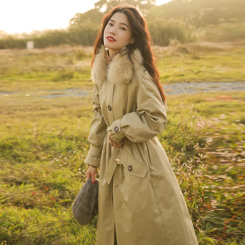 Fit -30℃ Winter super Warm long thick fluffy duck down coat female big natural fox fur thick warm down Parkas with belt F747