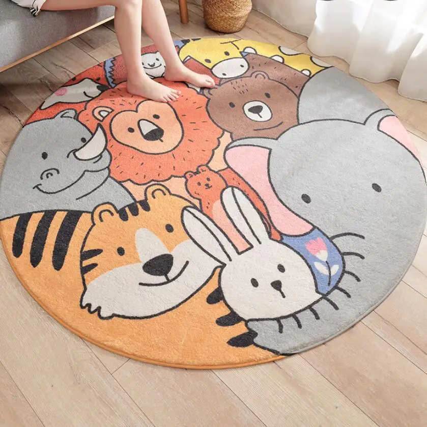 

15mm Thick Kids Room Cartoon Animals Carpet Round Play Mat Patchwork Picnic Blanket ANITSLIP Tapetes Para Casa Sala Kid Tapis