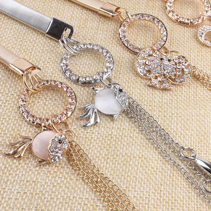 

Women's Fashion Diamond Decoration Belt Women's Skirt Elastic Elastic Fine tassel Pendant Dress Fne Metal waist chain