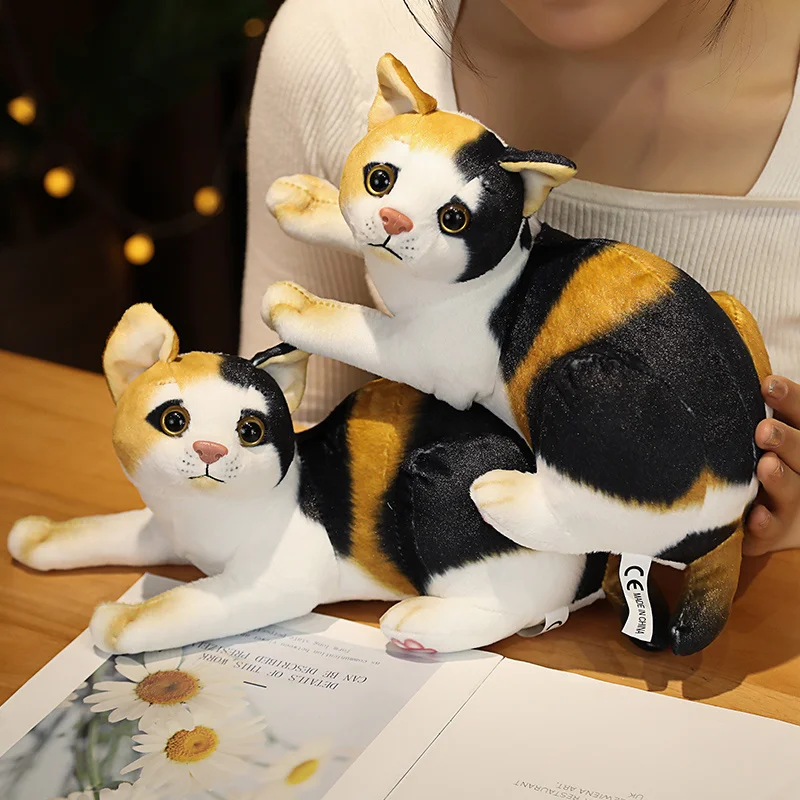 4 Styles Stuffed Lifelike Tricolor Cats Plush Toy Simulation Cute Cat Doll Animal Pet Toys For Children Home Decor Baby Gift