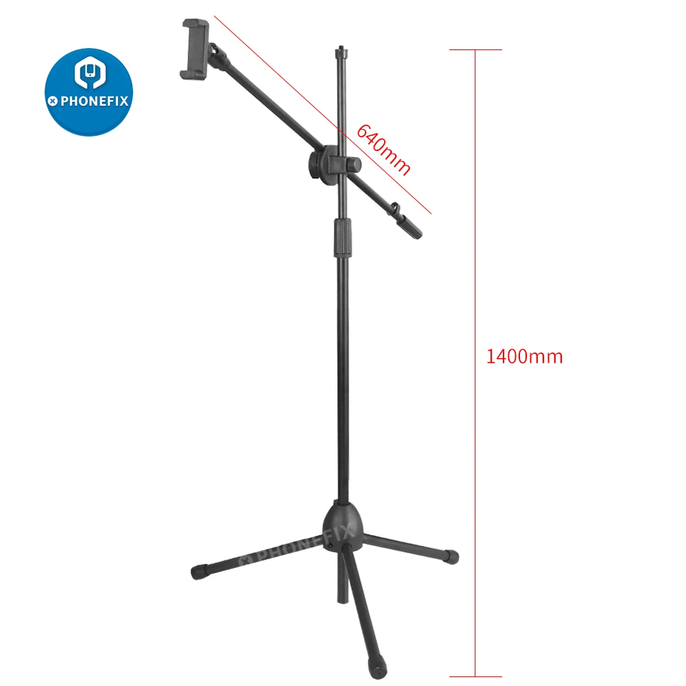 1.4M Webcam Tripod Retractable Adjustable Phone Holder Stand with 64cm Boom Arm for Industrial Camera Live Stream Selfie Stick