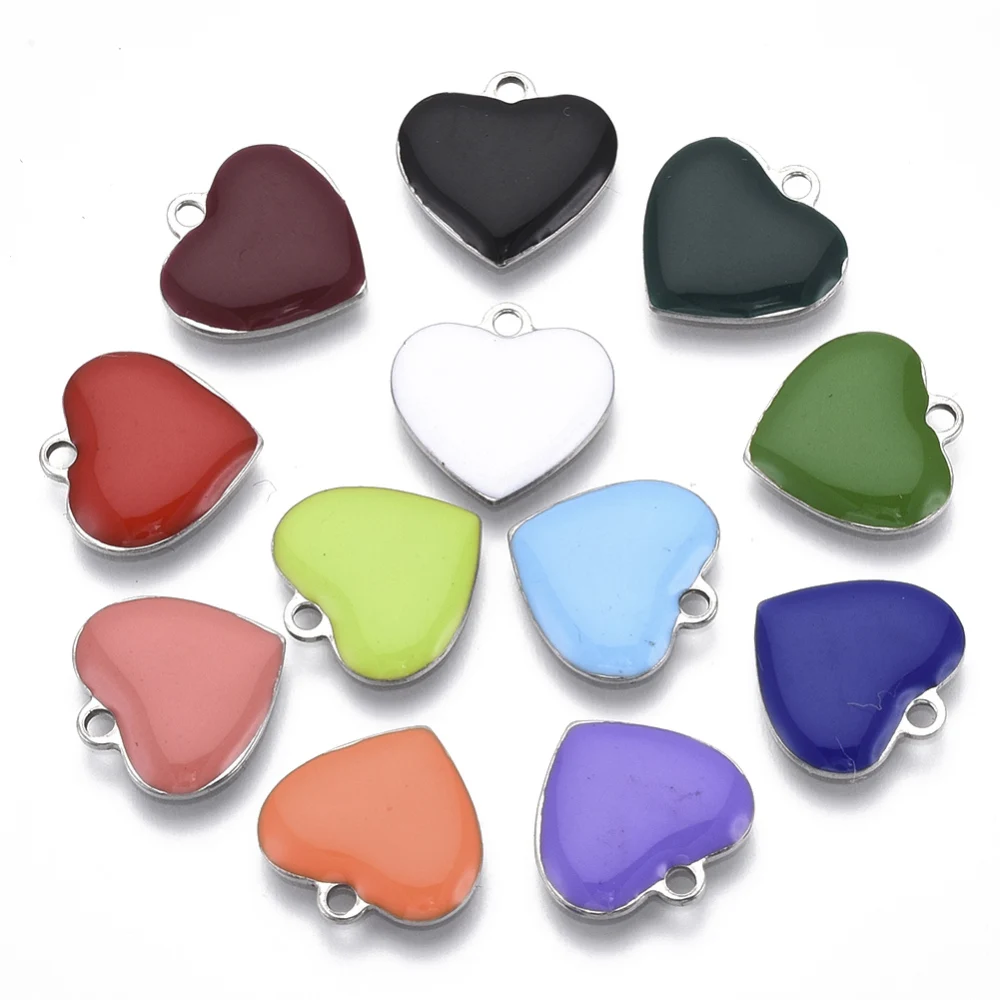 

200pcs 201 Stainless Steel Enamel Heart Charms Pendant for Bracelet necklace jewelry making DIY Decor Accessories Mix Color