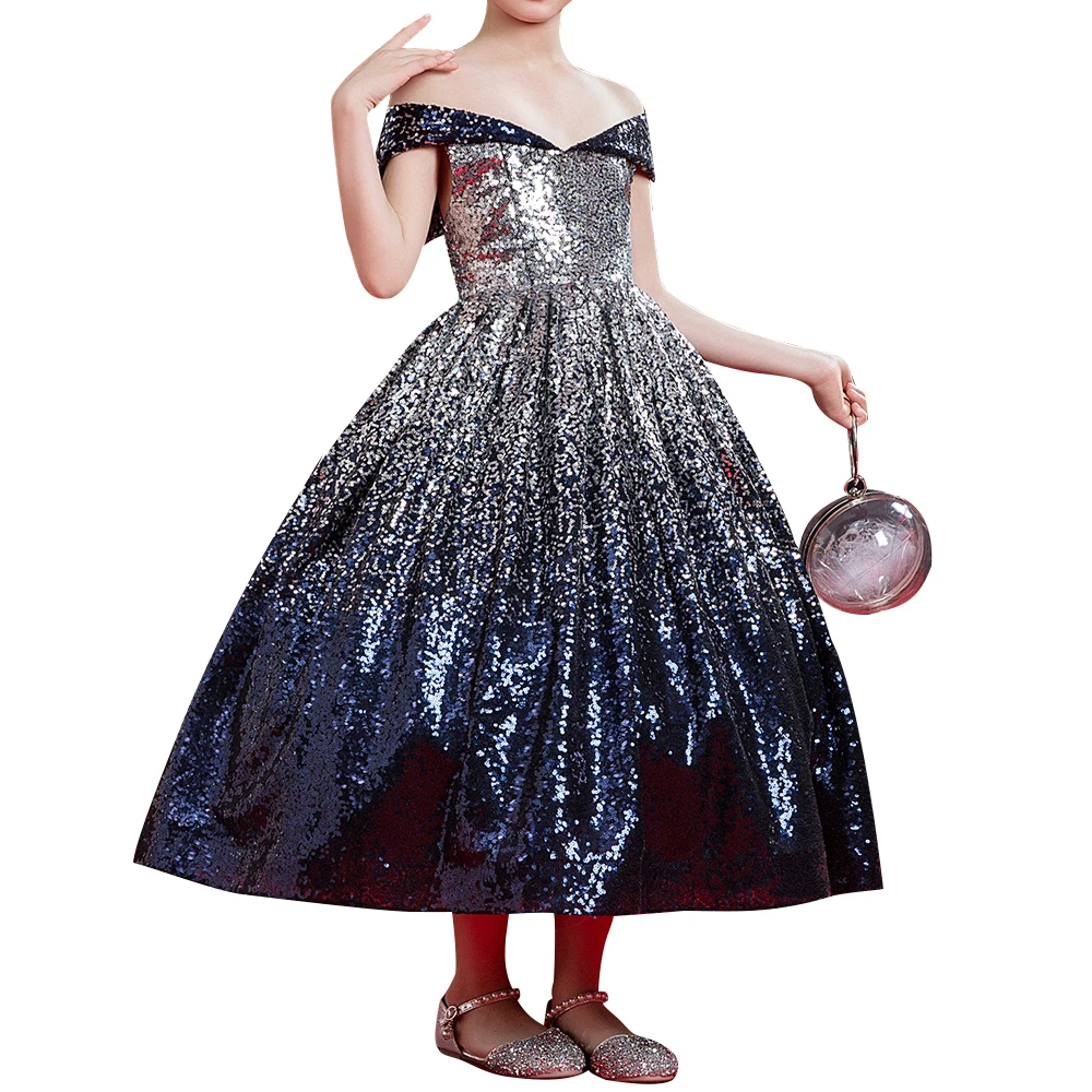 

New Flower Girl Dresses Ball Gown Sequined Off the Shoulder First Pageant Communion Gowns Princess Dresses Custom