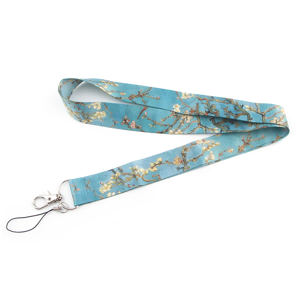 Lanière porte-carte d\'identité Van Gogh, fleur d\'amandier, porte-clé de voiture, badge de téléphone portable, porte-anneau, bijoux de salle de