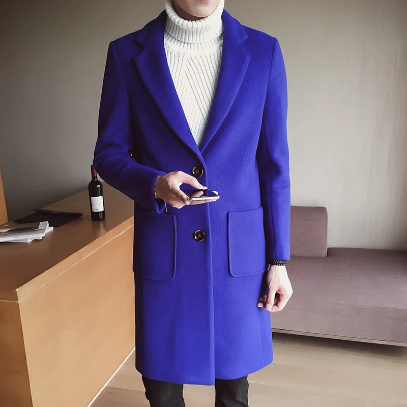 New Winter Overcoat Wool Coat Men Leisure Long Sections Woolen Coats Men's Pure Color Casual Fashion Jackets