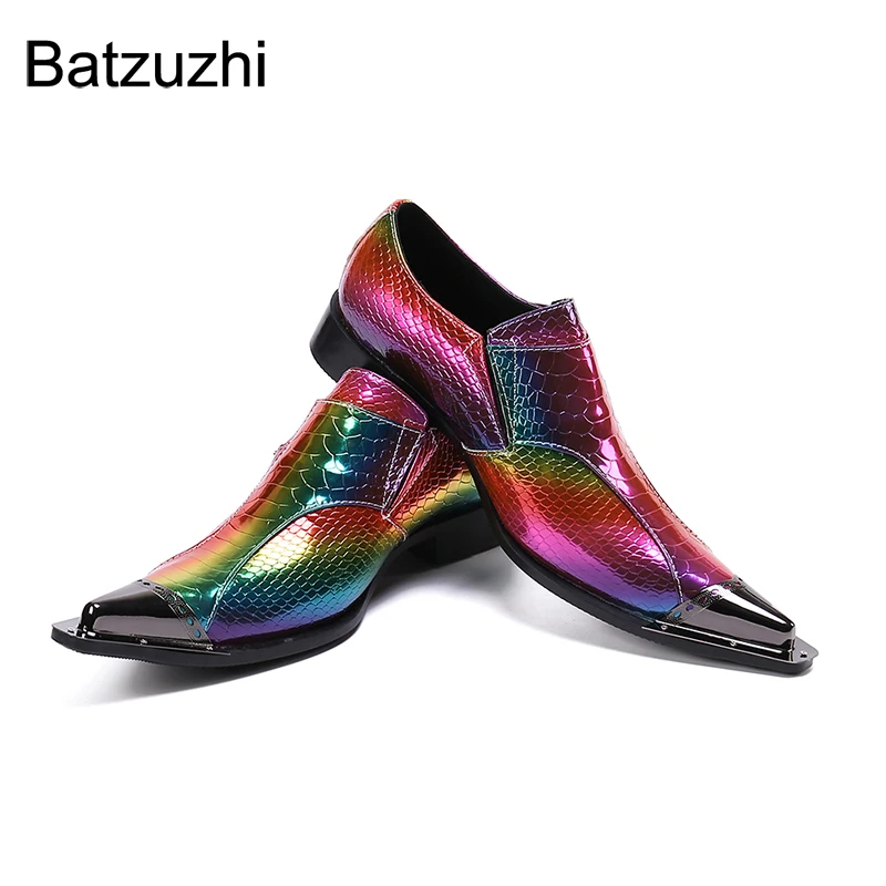 

Batzuzhi Luxury Handmade Men's Shoes Designer's Color Rock Leather Dress Shoes Men Pointed Iron Toe Party and Wedding Shoes!