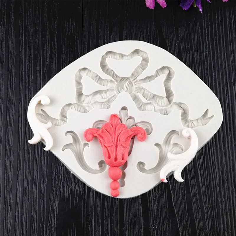 Baroque Ribbon European Embossed Retro Flower Vine Decoration Bow Dry Pisces Fondant Silicone Mold Resin Kitchenware