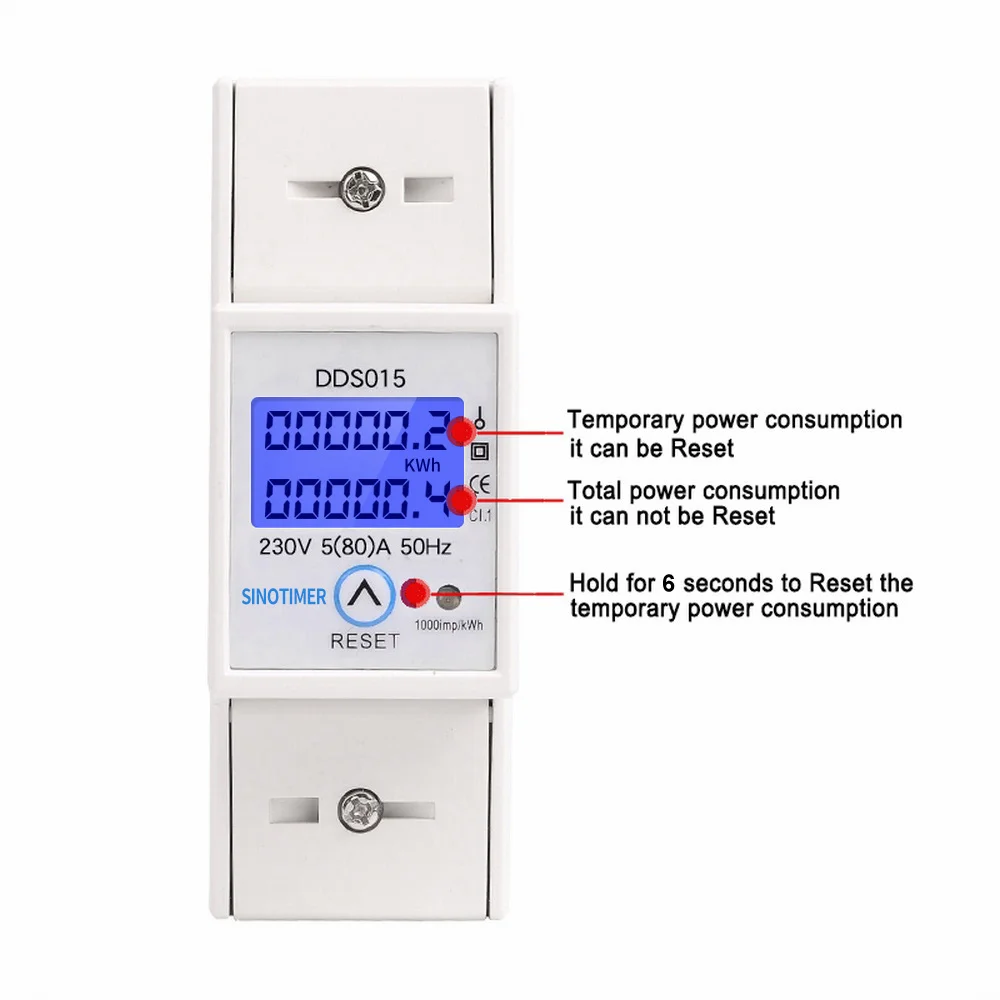 

Din Rail Single Phase Wattmeter Power Consumption Watt Electronic Energy Meter kWh 5-80A 220V 230V AC 50Hz with Reset Function