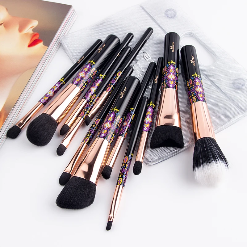 Anmor Makeup Brushes Set Synthetic Hair Duo Fiber Foundation Powder Contour Eyeshadow Blending Eye Brow Make Up Brush Kit