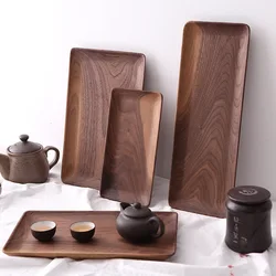 Amgoth Walnut Wood Serving Tray Square Rectangle Tea Coffee Snacks Tray Breakfast Sushi Dessert Cake Plate Hotel Home