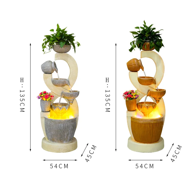 

2020 Modeling design of European pottery pot Indoor Outdoor Garden Resin Water Fountain With Led Light floor fountain
