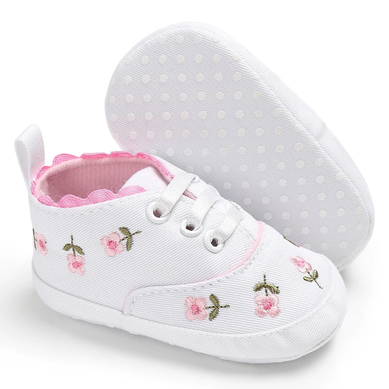 Prewalker Newborn Toddlers For Boys And Girls With Striped Floral Flat Non-Slip Cute Casual Walking Shoes 0-18 Months