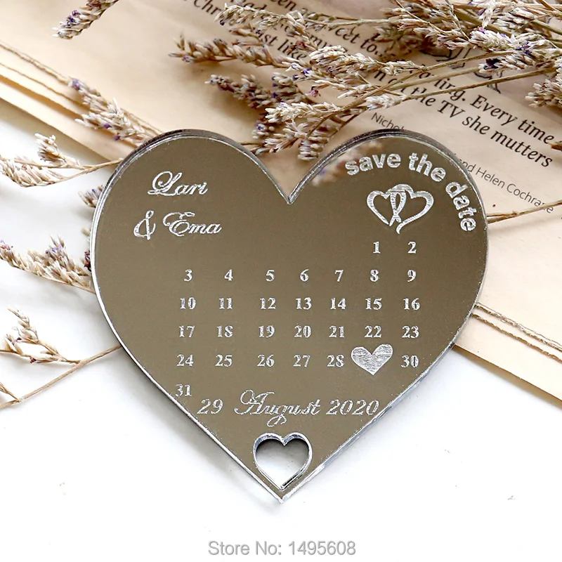 Custom Souvenirs Save the Date Mirror sliver gold Acrylic Calendar Fridge magnet Souvenirs as Wedding gifts for guests