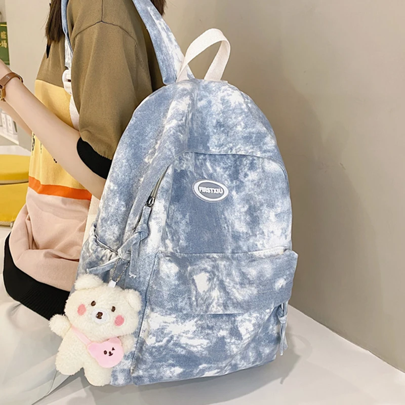 Mochila De diseño teñido Simple para mujer, morral escolar Kawaii de nailon para chica adolescente, morral de viaje