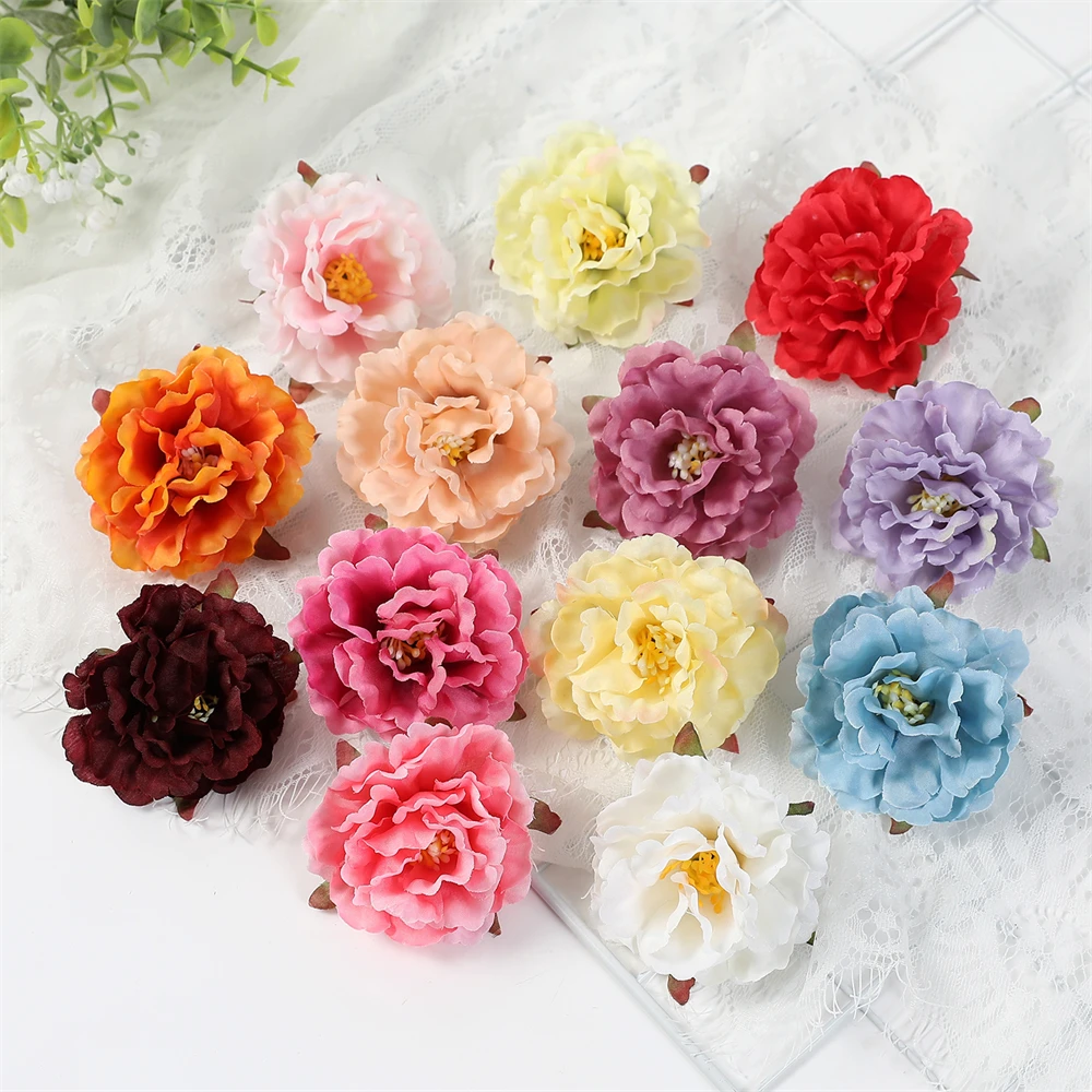 10Pcs Artificial Peony Flower Head Home Room Wedding Decor Fake Flower Wall Arrangement Accessories Diy Headdress Accessories