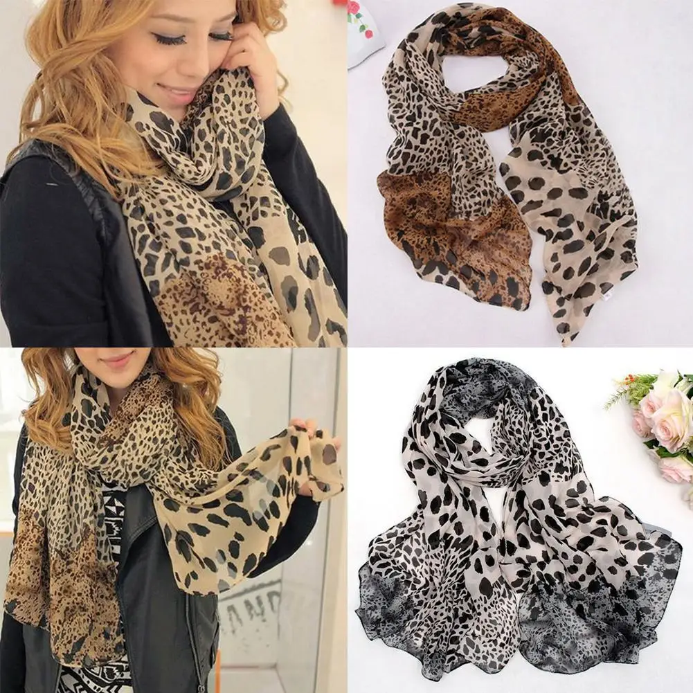 

Leopard Scarf European and American Leopard Scarf New Korean Version Chiffon Fashion Elegant Female Soft Silk Scarf