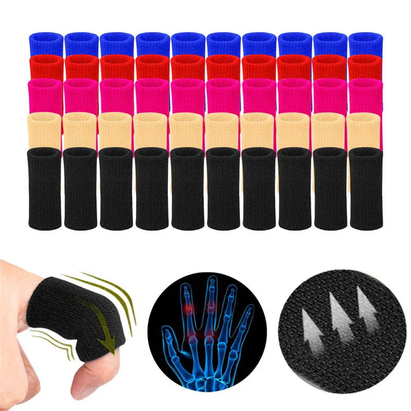 10Pcs Finger Safety Sleeves Gloves For Thumb Splint Brace For Arthritis Breathable Elastic Finger Tape For Basketball Volleyball