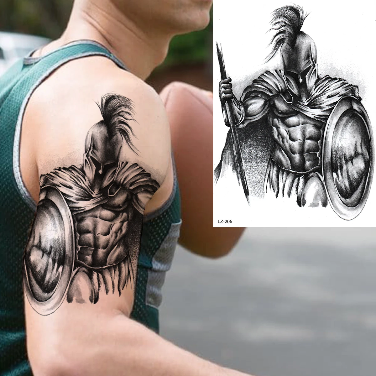 Spartan Warrior Temporary Tattoos For Men Boys Realistic Lion Wolf Tiger Compass Fake Tattoo Sticker Arm Chest Waterproof Tatoos