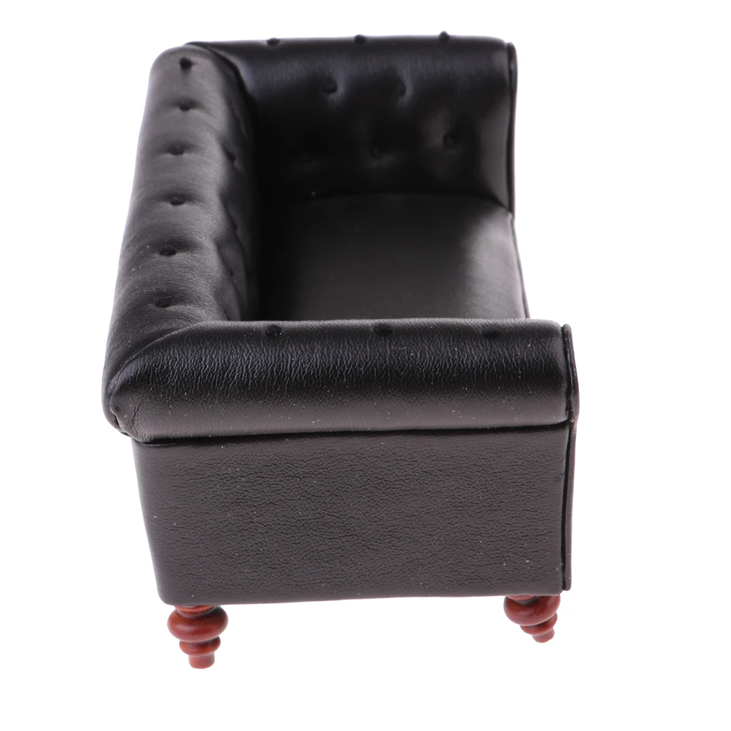 1/12 Quy Mô Nhà Búp Bê Đồ Nội Thất Da Vintage Dài Sofa Giường Mô Hình Thu Nhỏ Ngồi Phụ Kiện Trang Trí Đen