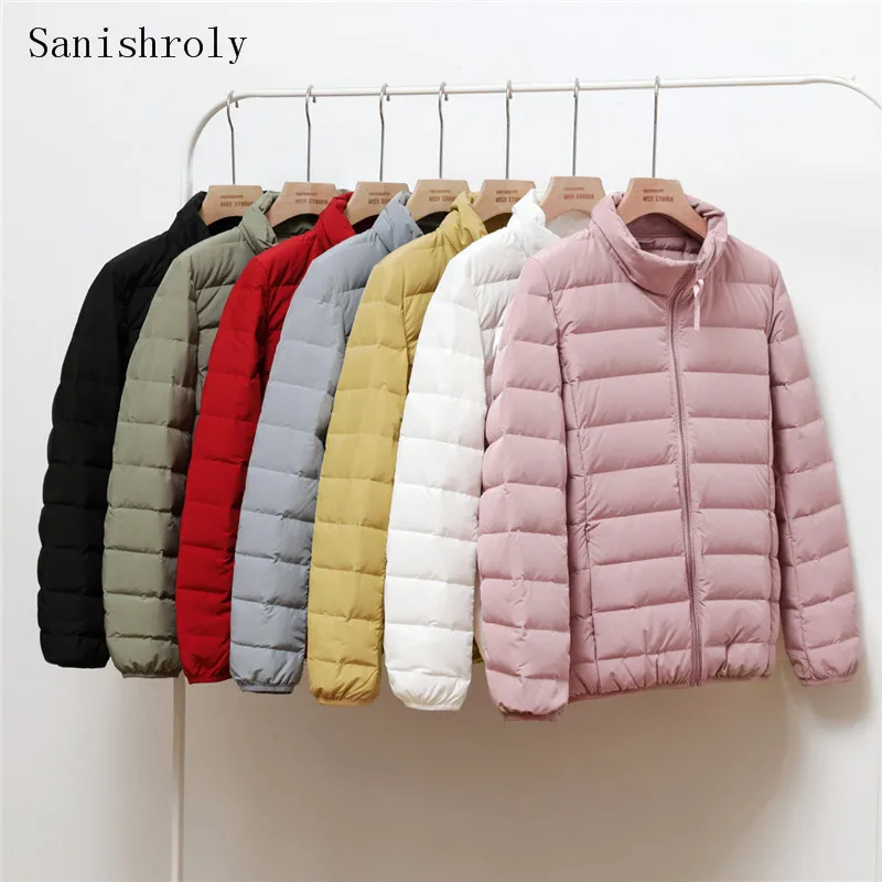 

Sanishroly New Autumn Winter Women Ultra Light White Duck Down Jacket Ladies Stand Collar Down Parkas Puffer Outwears Short Tops