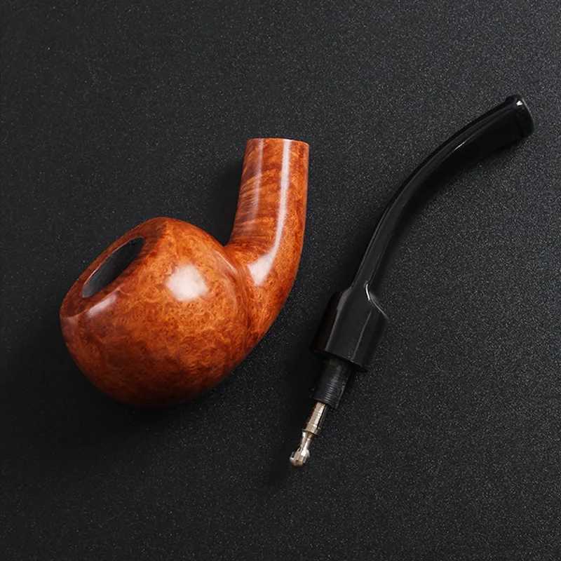 Bent Type Pipe Briar Smoking Pipe 9mm Filter Handmade Old-fashioned Portable Tobacco Pipe for Men