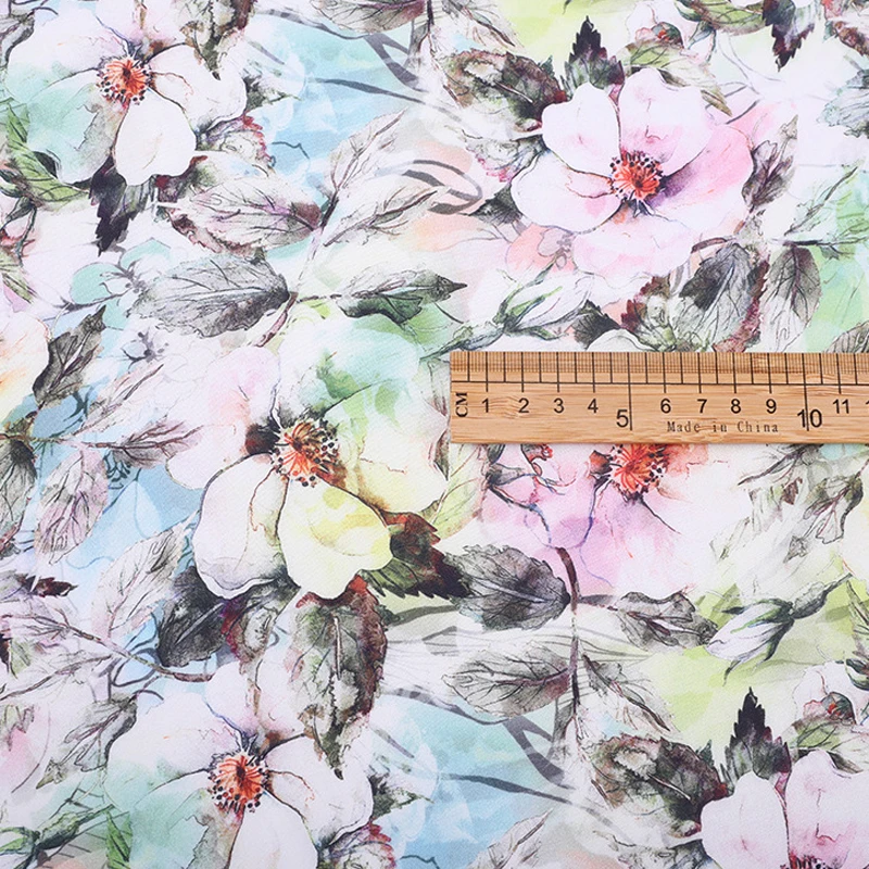 1 meter X 1.4 meter Digital Painting Viscose Rayon Material For Dress Robe Big Flower