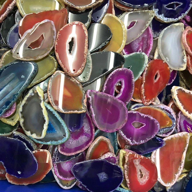 1PC Natural Agat Geode Polished Irregular Crystal Slice With holes Stone DIY Pendant Mineral Home Decoration Styles Are Sent Ra