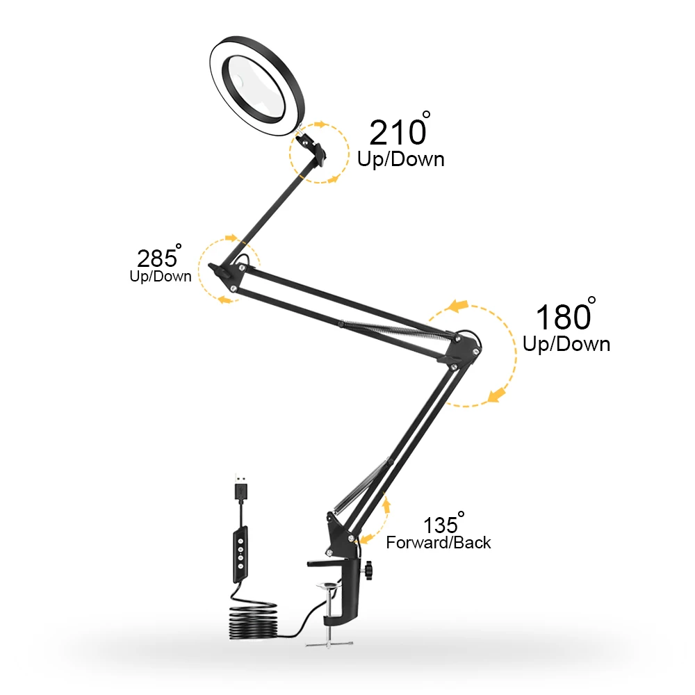 Imagem -04 - Toolour-lupa com Alça Flexível Lâmpada Led 3-seção Iluminado Soldagem Beleza Leitura Estudo 5x 10x