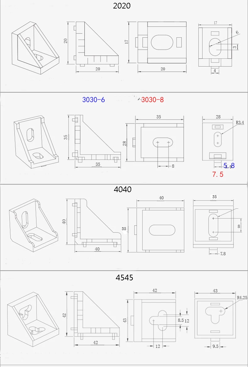 10 Stück Eckbeschlag Winkel Aluminium-Verbindungsstück Halterung Verschluss 2020 3030 4040 4545 Serie Industrie-Aluminiumprofil – Detail 1