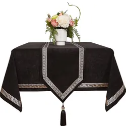 New Chinese High-end Tablecloth Lace Splicing Simple Modern Dinning Tablecloth Solid Black Pure Color Table Cover Velvet Coffee