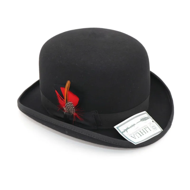 Nowy 100% wełny kapelusz wysokiej jakości moda męska i damska czarna nakrętka melonik kapelusze czarna wełna filc Derby melonik kapelusze B-8134