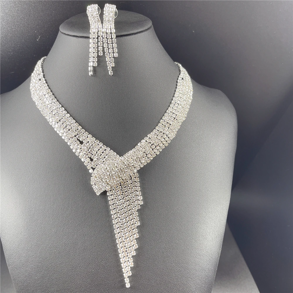 Fashion and Romance Bridal Jewelry Sets Shiny Crystal Necklace Earrings Nigerian Wedding Party Women Exquisite Jewelry Set